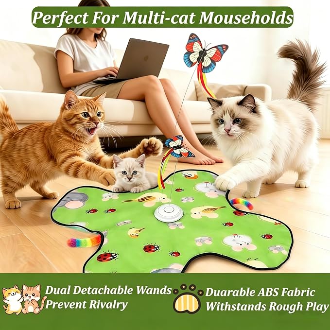 Interactive Cat Toys for Indoor Cats, 3-in-1 Interactive with Fluttering Butterfly Moving Concealed Feathers 3 Prey Sounds, Rechargeable Touch Activated for Bored Indoor Adult Cats Kittens