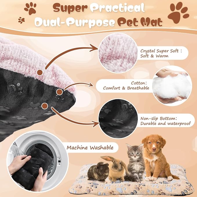 4 Pcs Dog Cat Bed Guinea Pig Mats Ultra Soft Dog Crate Kennel Pad Washable Bunny Bed Anti-Slip Guinea Pig Blankets for Small Animal Pet Cage Accessories(19.7X 13.8 Inch)