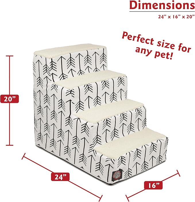 Majestic Pet 4 Step Portable Dog Stairs for Small Dogs to get on Bed Supports 25 lbs or Less – Dog Steps for High Bed with Machine Washable Cover – Pet Stairs for Cats Arrow White/Black
