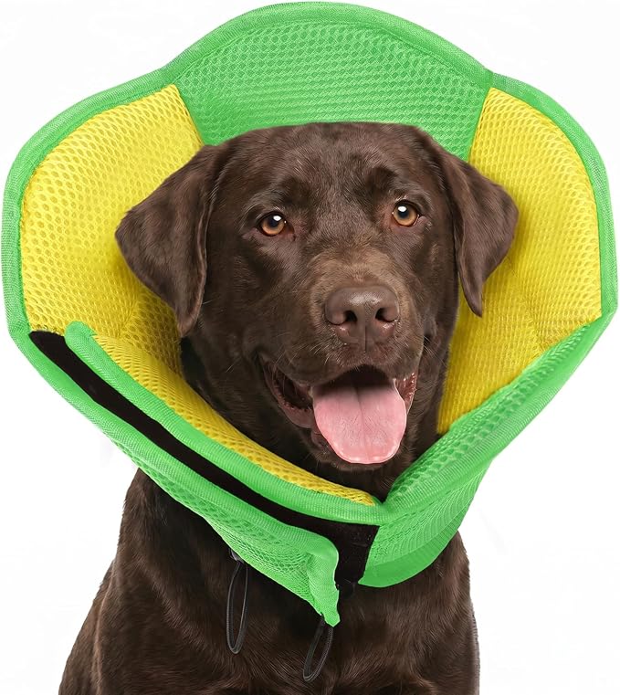 AOFITEE Dog Cone - Soft Cone for Dogs After Surgery, Comfy Cones for Large Dogs to Stop Licking, Adjustable Soft Dog Cone Collar, Elizabethan Pet E-Collar for Wound Healing, YellowGreen Large