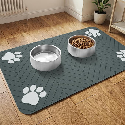 Pet Feeding Mat-Absorbent Dog Feeding Mat for Food and Water Bowl,No Stains Pet Placemat,Quick Drying Water Dispenser Mat for Dog and Cat,Easy to Clean Dog Accessories(L,Dark Gray)