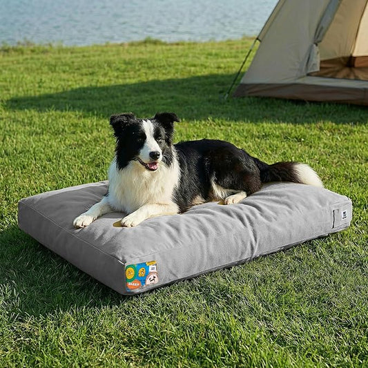 Sytopia 36 Inch Durable Indestructible Dog Bed for Large Dogs, Outdoor Canvas Chew Proof Pet Crate Mat with Waterproof Washable Removable Cover, Indoor Patio Pet Pad for Crate, Light Grey