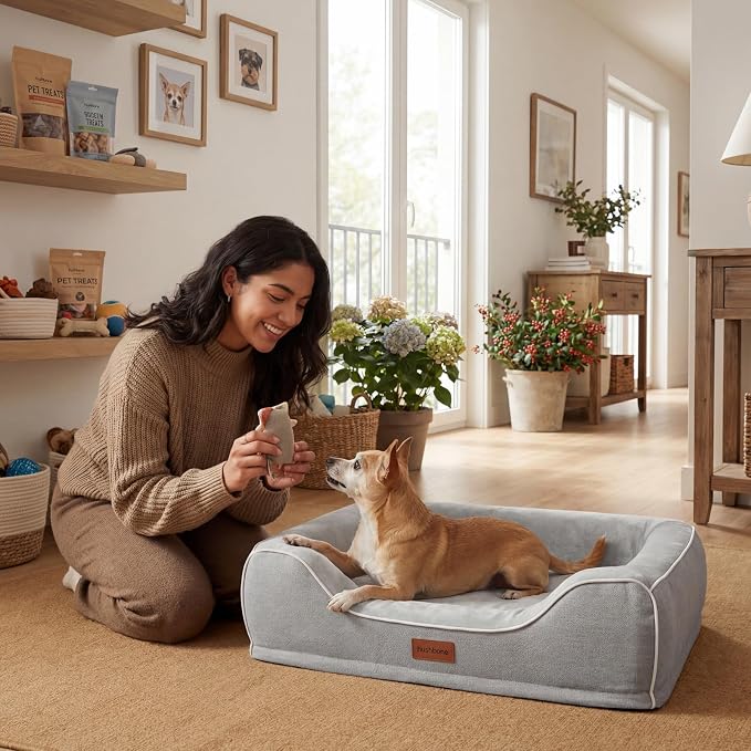 Orthopedic Dog Bed for Small Dogs,Cooling Gel Memory Foam Pet Bed with Removable Waterproof Cover,Puppy Couch Bed Washable for Joint Pain Relief,Grey,24"x18"x6"
