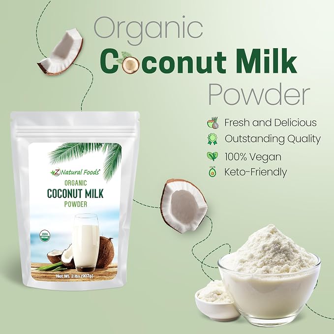 Z Natural Foods Organic Coconut Milk Powder - All-Natural Vegan Dairy-Free Alternative with MCTs - Unsweetened Coconut Creamer for Coffee & Smoothies - Gluten-Free, Non-GMO, 2 lbs