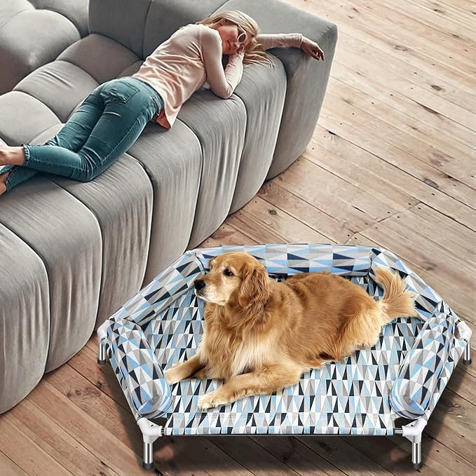Orthopedic Dog Bed - Beds Bolster,Cooling Elevated Dog Beds with Metal Frame,Raised Dogs Bed,Easy to Assemble,Up to 130 lbs,X-Large (51" L x 32.3" W x 7.8" Th)