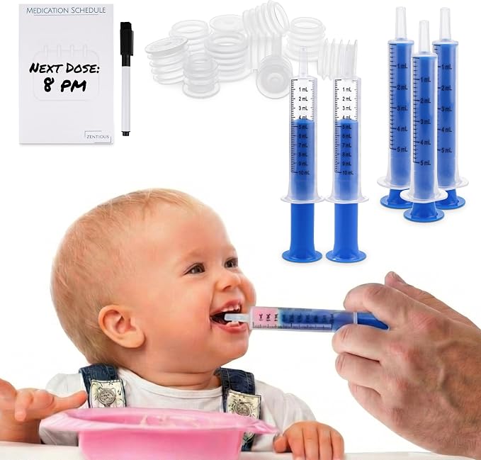 Mess-Free Liquid Medicine Dispenser System for Kids & Pets - Oral Syringe with Bottle Adapter - No Spills, No Waste - With Medication Reminder Log and Marker | Zentious