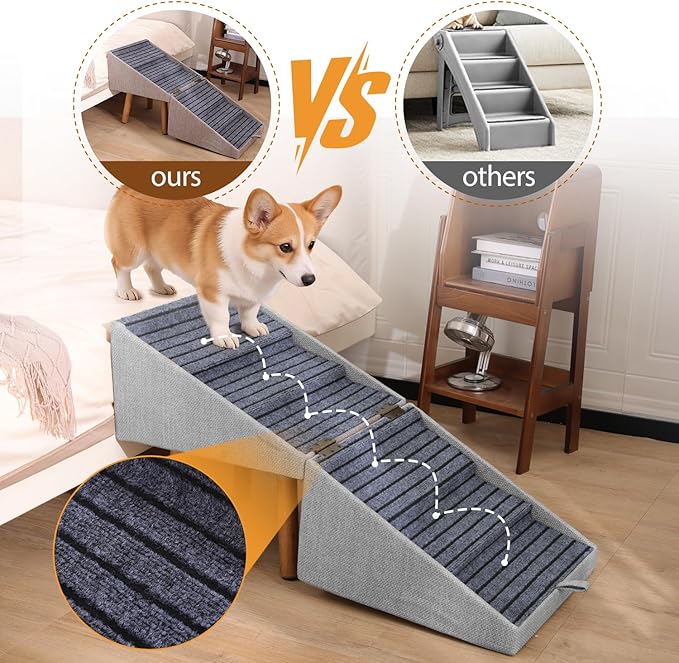 Pet Stairs for High Beds 21.06" Tall, 6-Step Dog Stairs Bedside Table Convertible, 250lbs Large Dog Steps with Storage Drawers, Non-Slip Pet Ramp for Bed Couch for Medium Large Small Dogs