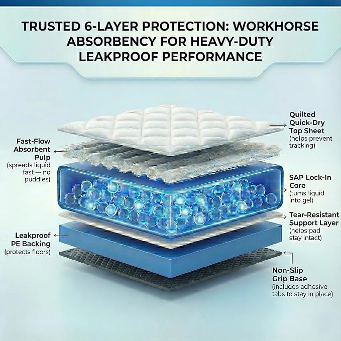 Pee Pads for Dogs Extra Large 37x54 XXL - 50 Count Leak Proof Heavy Duty with Adhesive Tabs – 24 Hour Absorbent Disposable Puppy Training Pads for Large Dog Breeds 6-Layer Non Slip Backing