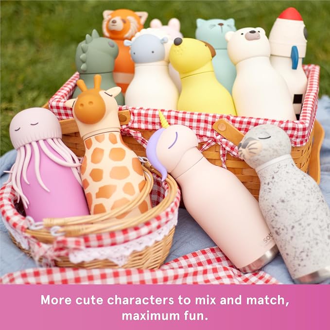 Asobu Bestie Bottle Limited Edition Collectible Kids Water Bottle with Animal Character Lid 16oz (460ml) Insulated Stainless Steel, Leakproof, Reusable with Straw Fun Gift for Girls & Boys