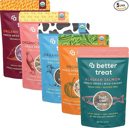 A Better Treat – Organic, Single Ingredient, Freeze Dried Pumpkin, Grass Fed & Finished Beef Liver, Chicken, Sweet Potato, Wild Salmon Dog Treats & Cat Treats | Natural Diabetic Friendly | Made in USA