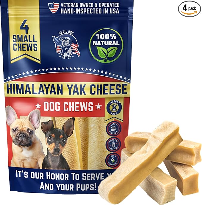 Devil Dog Pet Co. Himalayan Yak Cheese Dog Chews for Small to Medium Breeds & Aggressive Chewers - Long Lasting, Rawhide Free, High Protein - Cleaner Teeth, Anxiety & Boredom Relief - 4 Pack