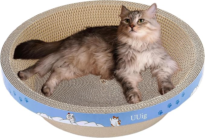 Round Cat Scratcher Bed, 17.7x17.7 Inch Cardboard Cat Scratcher Bowl for Indoor Cats, Large Cat Scratching Board, Cat Scratch Pad with Catnip