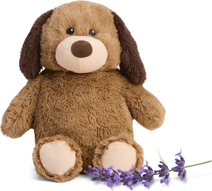 warmies Plush Toy Stuffed Animal for Dogs & Cats, Brown Dog - Weighted & Microwavable Calming Comfort Toy for Puppy Crate Training, Senior Dog Comfort & Pet Separation Anxiety Relief - Dogs & Puppies
