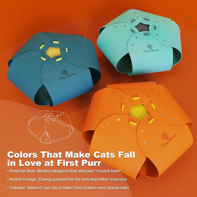 Cat Tunnel, Cat Cave for Indoor Cats Bed,Scratch Resistant Cat Toys for Medium Large Cats Hide and Seek Toy (Amber Orange)