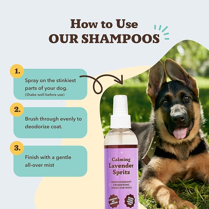 Natural Dog Company Calming Lavender Spritz 8 oz – Hypoallergenic Dog Deodorizing Spray with Aloe & Oatmeal – Refreshes Coat, Soothes Sensitive Skin – Natural Lavender Scent, No Artificial Fragrance
