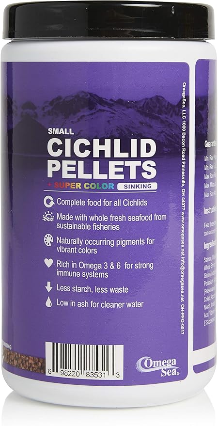 Omega One Super Color Sinking Cichlid Pellets, 2mm Small Pellets, 16.25 oz, Pack of 2