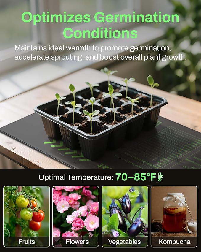 BN-LINK Durable Seedling Heat Mat for Seed Starting 10" x 20.75" and Daisy Chainable Warming Mat Plant Heating Pad for Seed Germination, Indoor Growing, Hydroponic, Greenhouse, ETL Listed