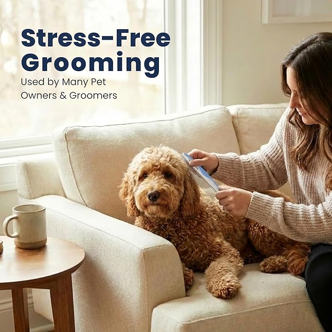 We Love Doodles Pet Dematting Comb and Metal Dog Grooming Comb Bundle - Deshedding Undercoat Rake | Removes Tangles & Matts | Dematting Pet Combs | Detangler For Matted Hair | for All Hair Types