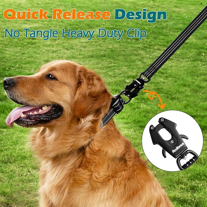 PetBonus Heavy Duty 24 Inch Short Dog Leash and 2-Pack Silicone Collapsible Dog Bowls