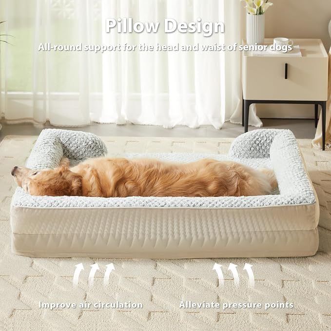 LEXTRO Orthopedic Dog Bed for Extra Large Dogs, Egg Crate Foam Bed for Extra Large Dogs, Equipped with Removable Waterproof Pillow Cover and Anti-Slip Bottom, Pet Bed