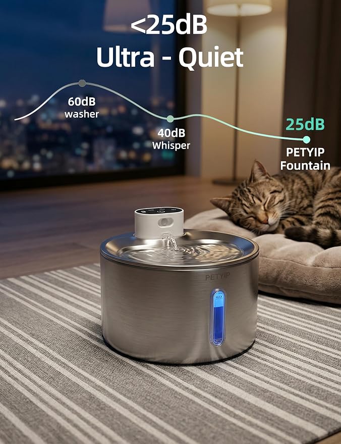 Cat Water Fountain Stainless Steel,135 Fl Oz/4L Wireless Automatic Cat Water Dispenser Large,5000mAh Battery Operated,for Cats & Dogs Indoor (Cat Fountain + 7 Set Filter)
