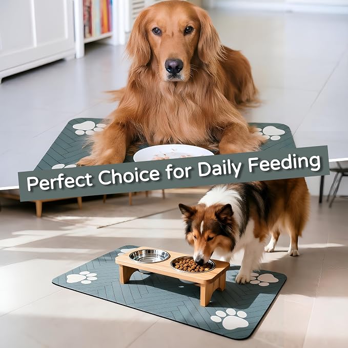 Pet Feeding Mat-Absorbent Dog Feeding Mat for Food and Water Bowl,No Stains Pet Placemat,Quick Drying Water Dispenser Mat for Dog and Cat,Easy to Clean Dog Accessories(M,Dark Gray)