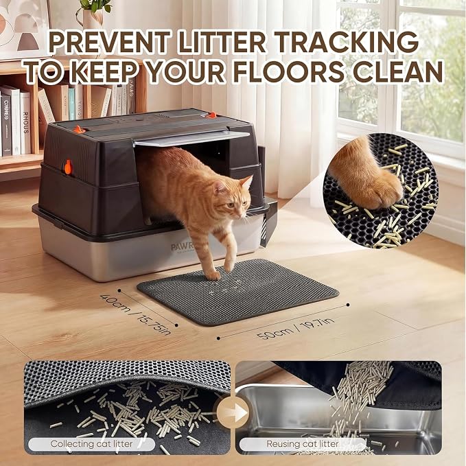 304 Stainless Steel Litter Box with Flip-Up Lid, Easy to Clean Enclosed Cat Litter Box for Big Cats, High Sides for Anti-Urine Spray & Odor Control, Includes Scoop and Mat
