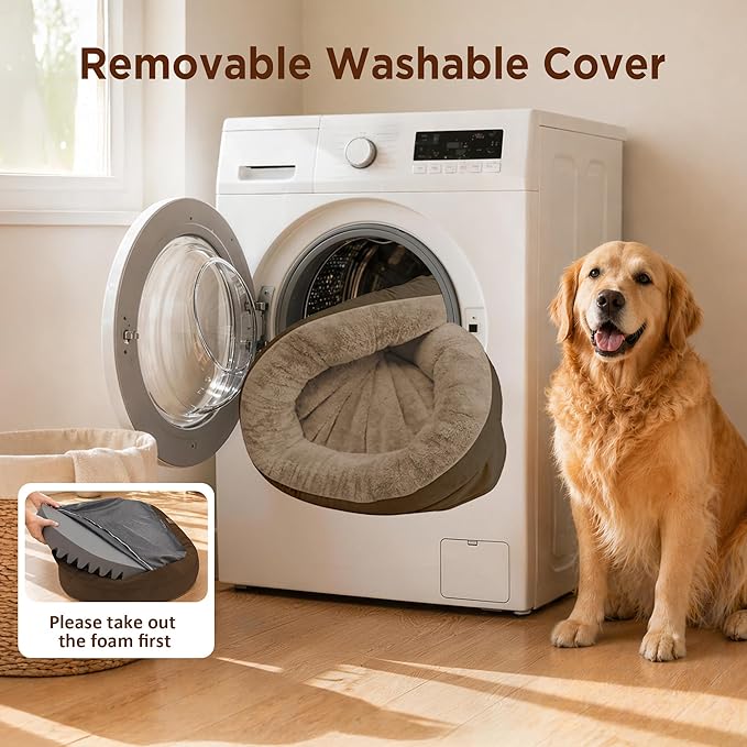 Orthopedic Dog Bed for Extra Large Dogs, XL Waterproof Dog Bed with Bolsters, Supportive Egg Crate Foam Pet Couch Bed with Removable Washable Cover & Non-Slip Bottom, Coffee
