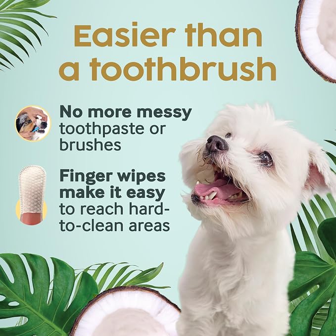 Cocopup Dog Teeth Cleaning Wipes | Pet Dental Finger Wipes | Dogs and Cats Tooth Cleaning Pads Plaque Remover Ear Nose Paws Fur Cleaners | Contains Coconut Oil | 3 Pack of 50