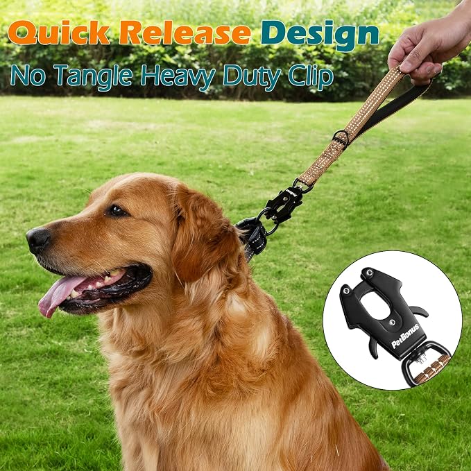 PetBonus Heavy Duty 12 Inch Short Dog Leash and 2-Pack Large Silicone Collapsible Dog Bowls