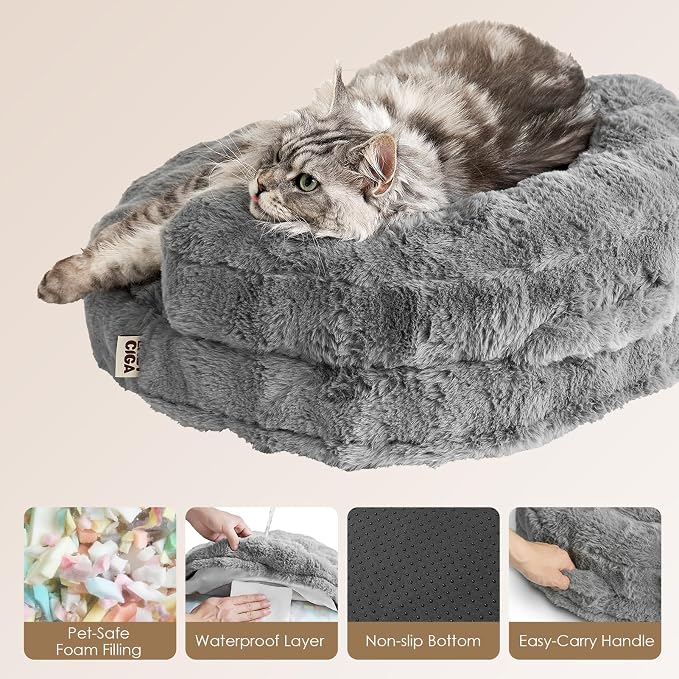EHEYCIGA Soft Cat Couch Bed for Indoor Cats, Fluffy Small Dog Bed with Removable Washable Cover, Bolster Pet Sofa, Waterproof and Non-Slip, 26" x 26"x 8", Grey