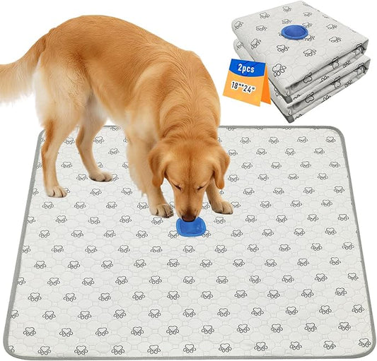 2Pack Washable Pee Pads for Dogs, Reusable Puppy Pads Pet Training Pads with Activated Carbon Pheromone Attraction Targets, Waterproof & Non-Slip Dog Pee Pads for Housebreaking (18"x24")