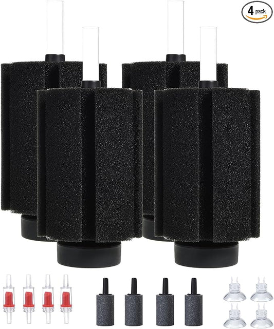 ALEGI Aquarium Bio Sponge Filter with Ceramic Media for Clear and Quiet Aquariums for Betta Fry Shrimp Tiny Fish Tank (75+ Gallon 4 Pack)
