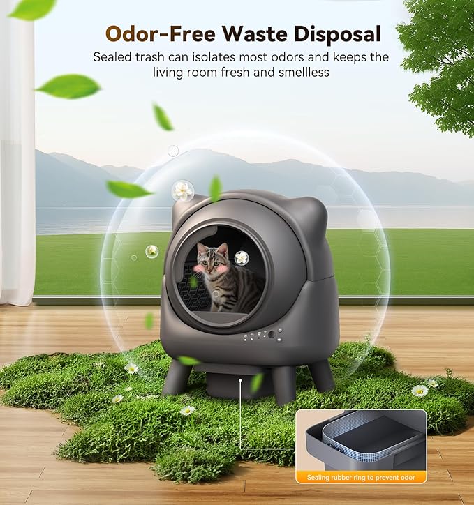 Automatic Litter Box, FEELNEEDY Self Cleaning Litter Box, Odor Control Robot, Cat Ears Design, 65L APP Real-Time Monitor, Cat Litter-Boxs for Multiple Cats, Safety Sensors, with 1 Trash Bag
