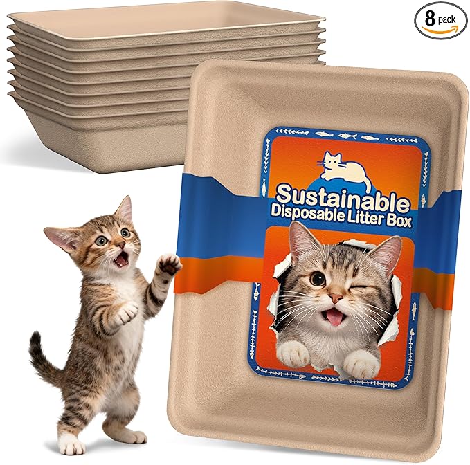 8-Pack Disposable Cat Litter Boxes: Leak-Proof & Odor-Control Cat Trays | 17.5''x13.6'' Eco-Friendly Easy Disposal Litter Box for Travel Indoor or Emergency Use Standalone or as Liner No Scrubbing