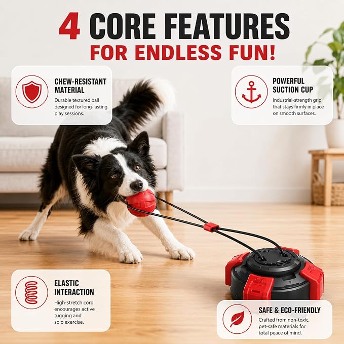 Dog Toys Upgraded Suction Cup Tug Dog Ball, Chew & Puppy TeethingToy Ball, Indoor & Outdoor Interactive Chew Toy for Aggressive Chewers