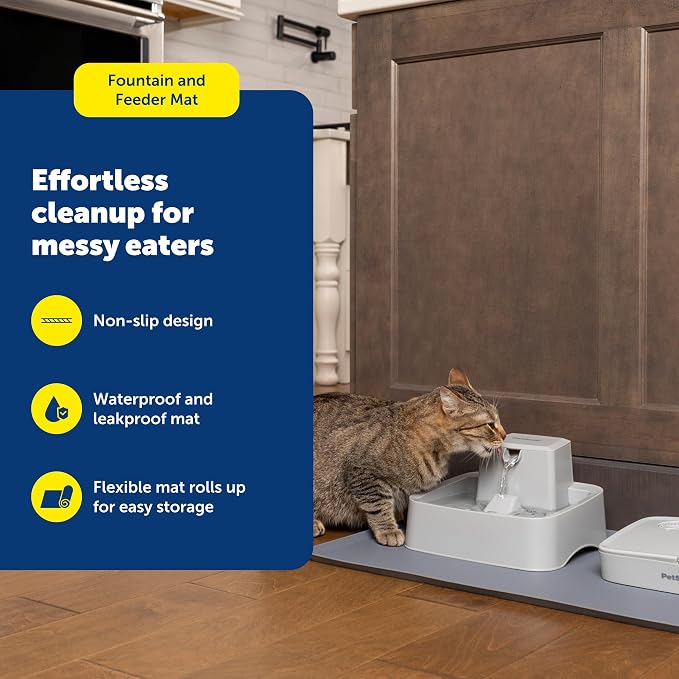 PetSafe Fountain and Feeder Mat, for Dogs and Cats, Silicone Food and Water Placemat, 26 in X 16 in, Waterproof, Dishwasher Safe, Pet Food Mat with Lip