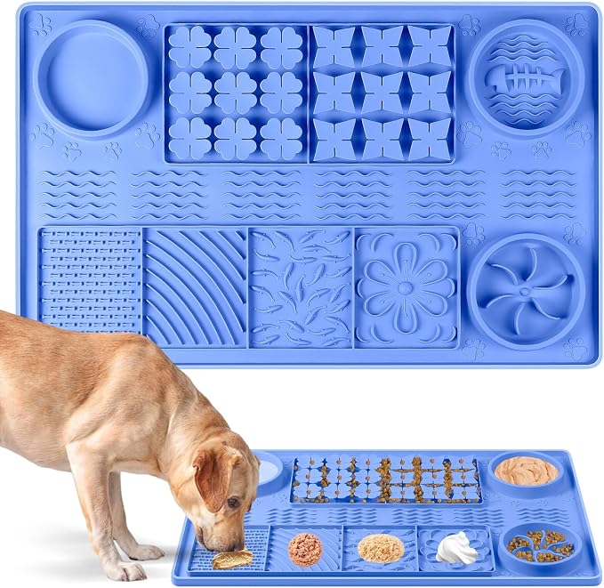 Large Silicone Snuffle Mat, 32"x 20" Dog Lick Mat with Suction Cups, Slow Feeder for Small | Medium | Large | Multiple Dogs Slow Eating, Boredom Reducer (Blue)