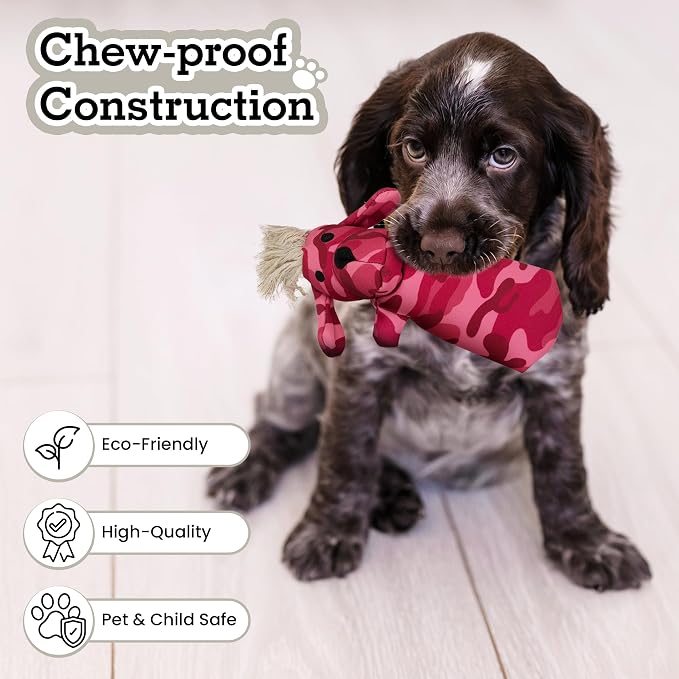 Durable Tough Cotton Canvas Squeaky Dog Toys, Eco-Friendly Interactive3-Pack Chew Toy Set for Small, Medium& Large Dogs, Sarge, T-Bone & Pinky