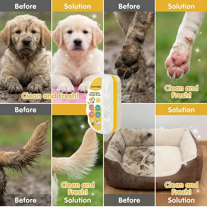 Waterless Dog Shampoo with Grooming Brush|No-Rinse Dry Shampoo&Conditioner with Aloe&Vitamin E|Freshens Fur,Removes Dirt&Eliminates Odor for Dogs and Cats|Also Cleans Pet Toys&Accessories