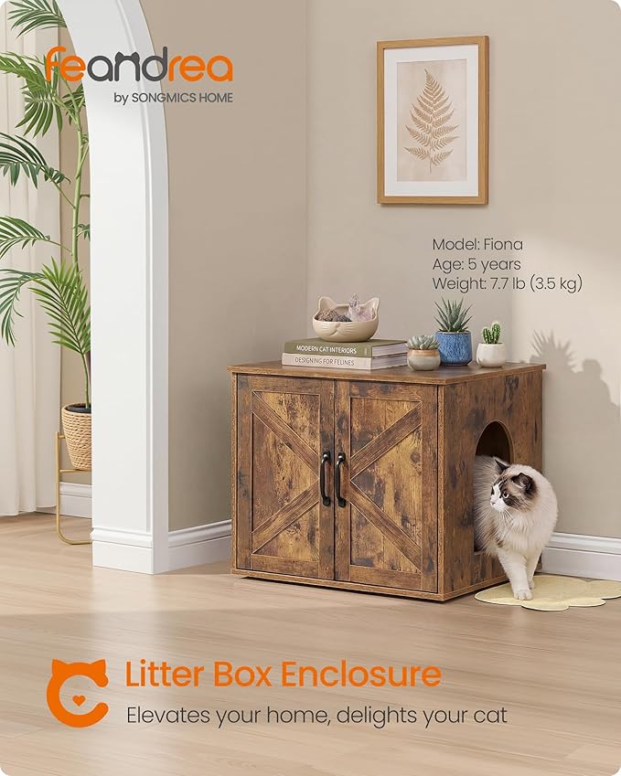 Feandrea Cat Litter Box Enclosure, Hidden Litter Box Furniture, Indoor Pet House End Table, 23.6 x 19.7 x 19.7 Inches, Rustic Brown UPCL042L101