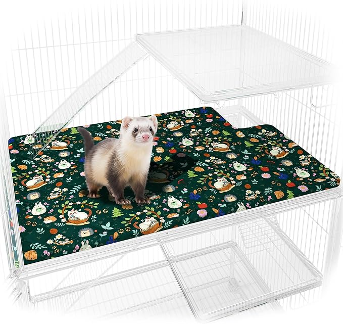 Ferret Cage Liner for Ferret Nation & Critter Nation Cage,Cute Animal Print,Washable Bedding,Cage Accessories for Ferrets, Chinchillas, Rats, Rabbits & Other Small Pets (Top Pan Liner)