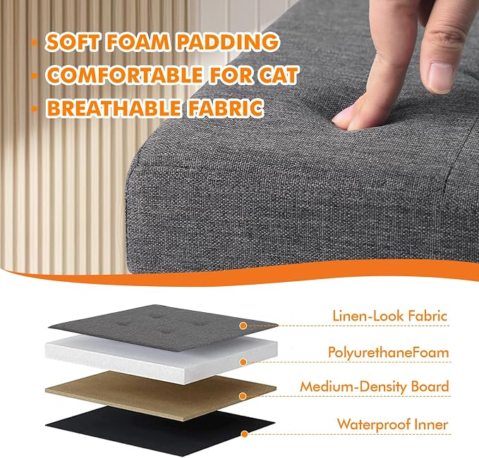 Cat Litter Box Enclosure Furniture for Odor Control, Hidden Cabinet Cat Litter Box Furniture Ottoman with Flip-Up Lid,Cats Litter Box Bench with Storage Space, Dog Proof (Grey, Large)