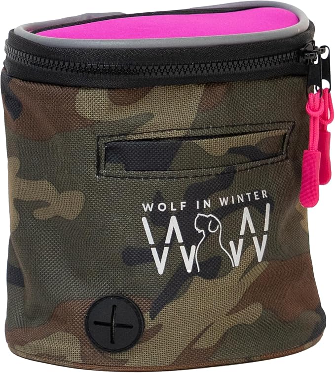 Quickdraw Dog Treat Pouch – Training Bag with Poop Bag Dispenser, Clicker Holder and Waist Belt – Hands-Free, Reflective and Durable for Puppy Training, Walks and Hikes (Raspberry/Camo)