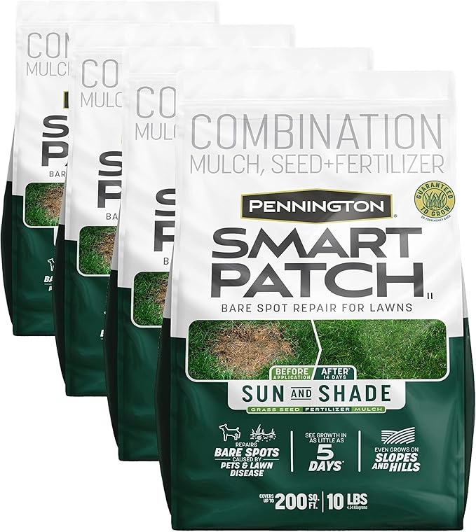 Pennington Smart Patch Grass Seeds for Lawn, Sun and Shade Lawn Grass Repair Mix, 10 LB