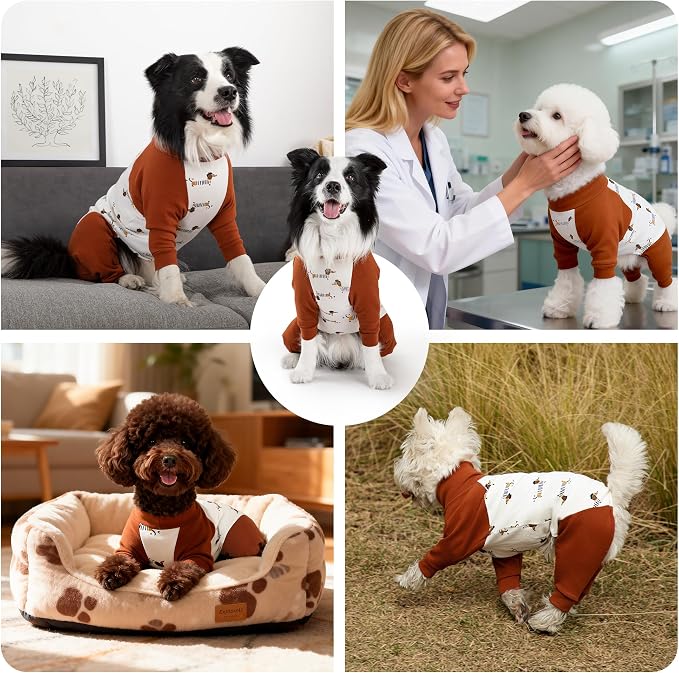 Dog Recovery Suit After Spay-Prevents Lick & Shed (Brown,2XL) | Soft, Breathable cotton onesie protects abdominal surgical areas by preventing licking,scratching,and shedding
