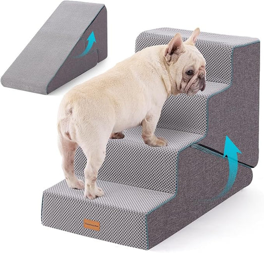Gardner Pet Dog Stairs for Small Dogs 22" H, Large 2 in 1 Transformable 4-Step Pet Stairs and Dog ramp, Steps for Couch with Durable Non-Slip Waterproof Fabric Cover and Soft Foam, Grey