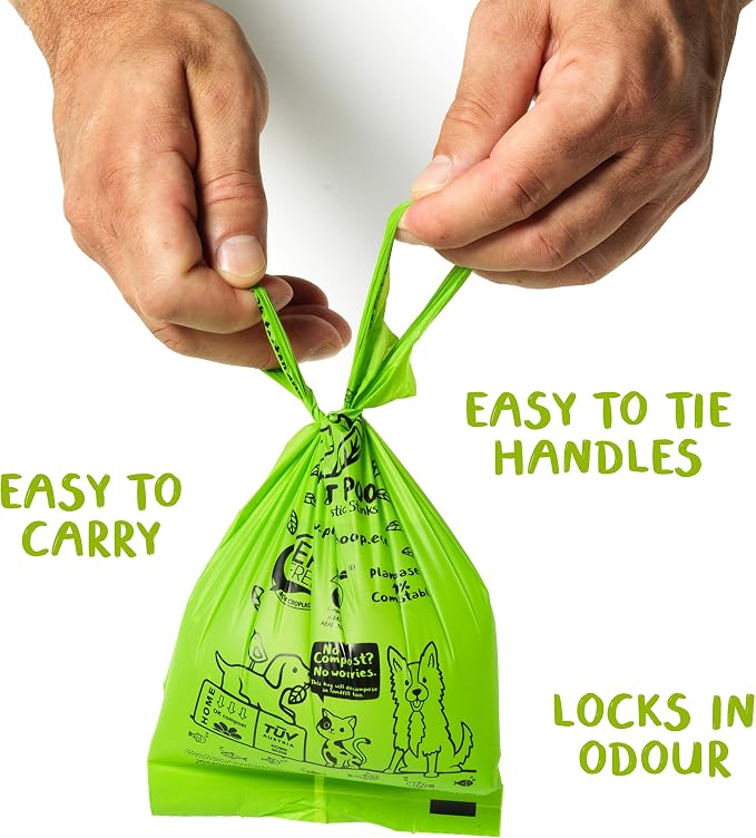 PLANET POOP Home Compostable Dog Poop Bags for Small Pets, 60 Mini Size Dog Waste Bags with Handles, Un-Scented Leakproof Doggy or Cat Bag, Plant Based Pet Supplies