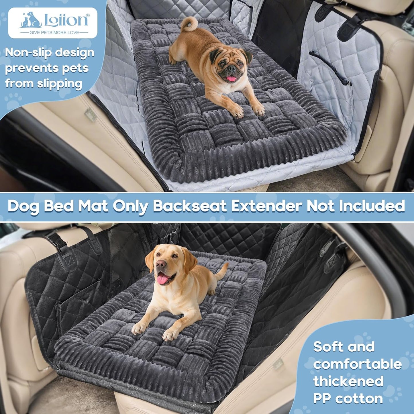Dog Car Bed Mat, Non-Slip Backseat Extender Pet Blanket, Plaid Dog Bed for SUVs, Sedans & Trucks, Chew-Resistant Travel Pad for Dogs, Easy Clean & Scratch-Proof & Comfort (50"×24.6") Gray
