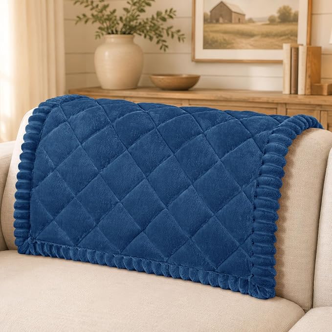 Smiry Couch Cover for Dogs, Non Slip Washable Pet Sofa Protector for Large Dogs, Cats, Fuzzy Plush Sofa Covers Backrest & Armrest, Against Fur, Dirt & Scratch Resistant, Navy, 35.4"×35.4"